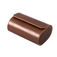 Leather watch travel case, detail of stitching and zipper